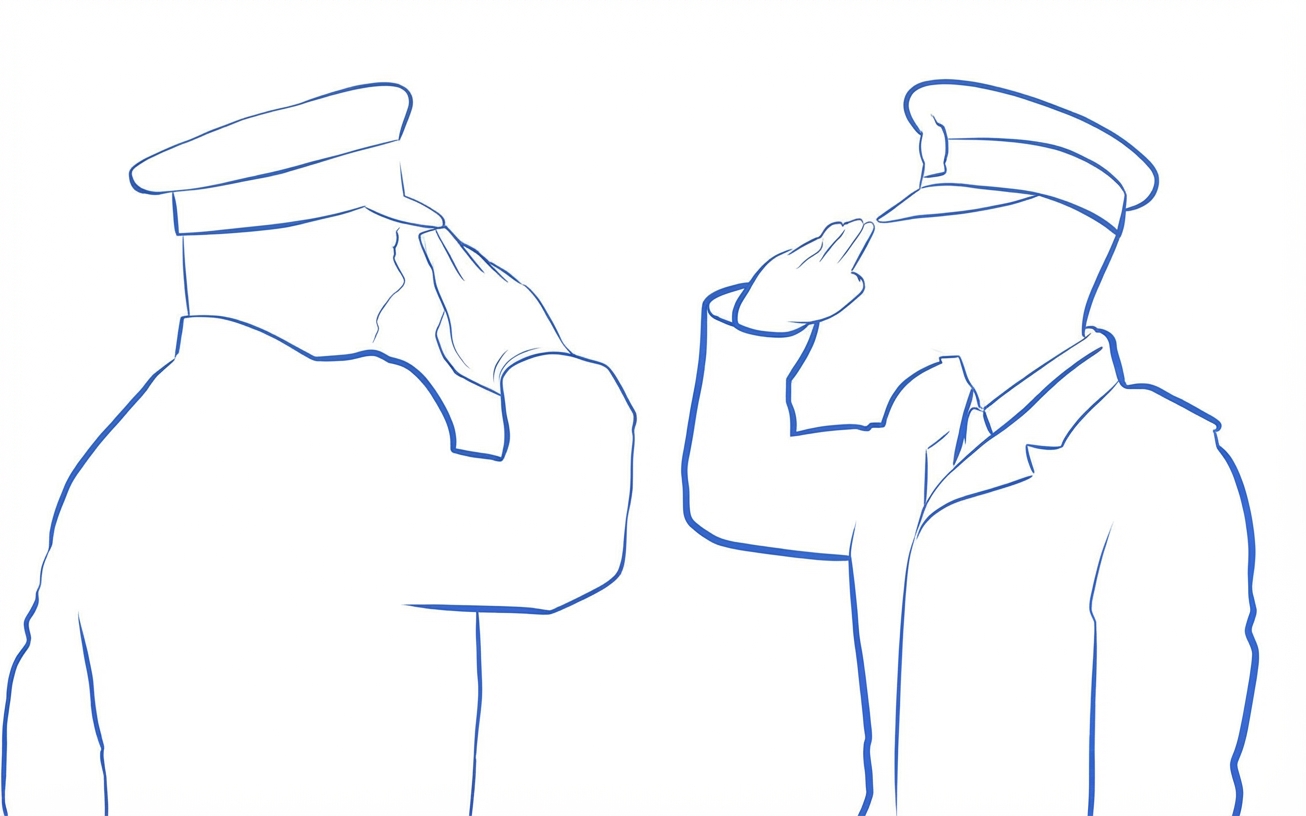 Line drawing of two uniformed police officers saluting each other